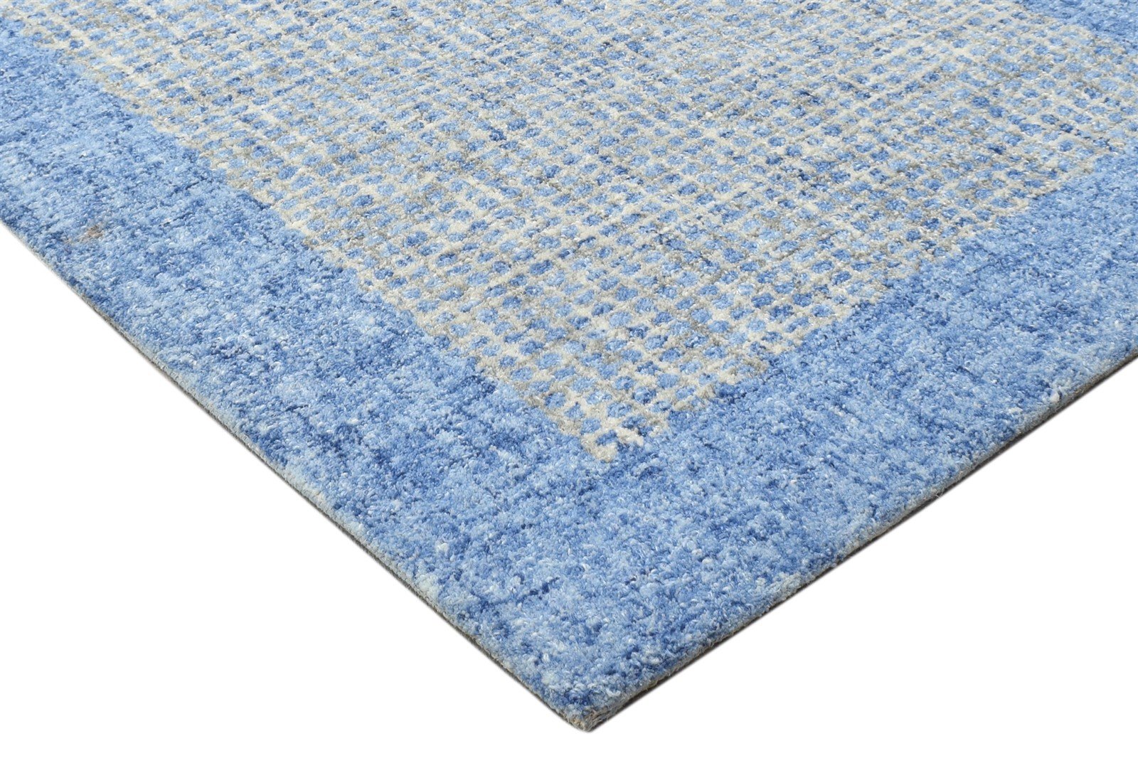 2' X 3' Rug Wool Blue Modern Hand Tufted Scandinavian Bordered Small Carpet 