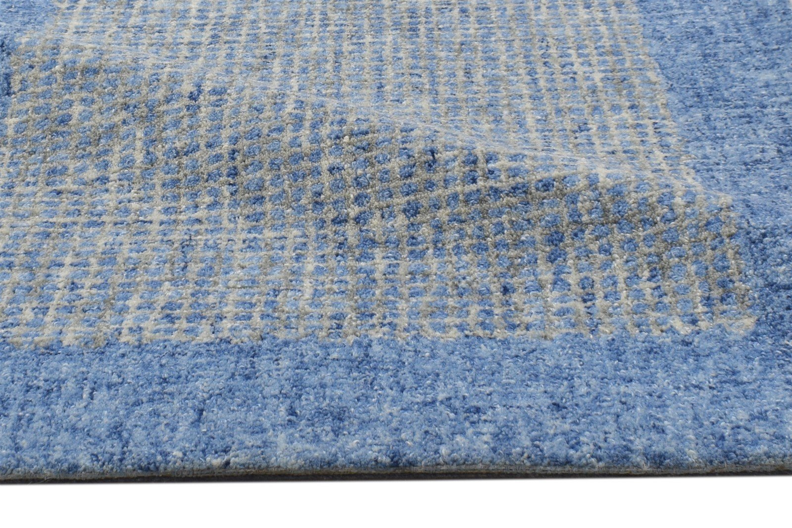 2' X 3' Rug Wool Blue Modern Hand Tufted Scandinavian Bordered Small Carpet 