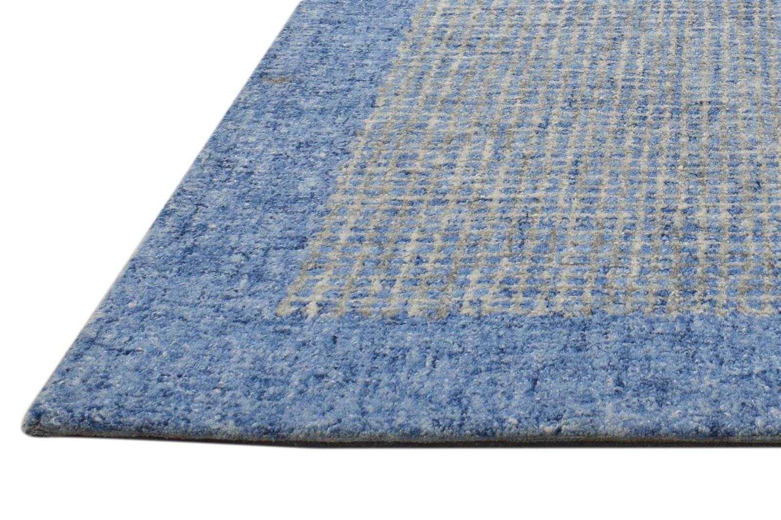 2' X 3' Rug Wool Blue Modern Hand Tufted Scandinavian Bordered Small Carpet 