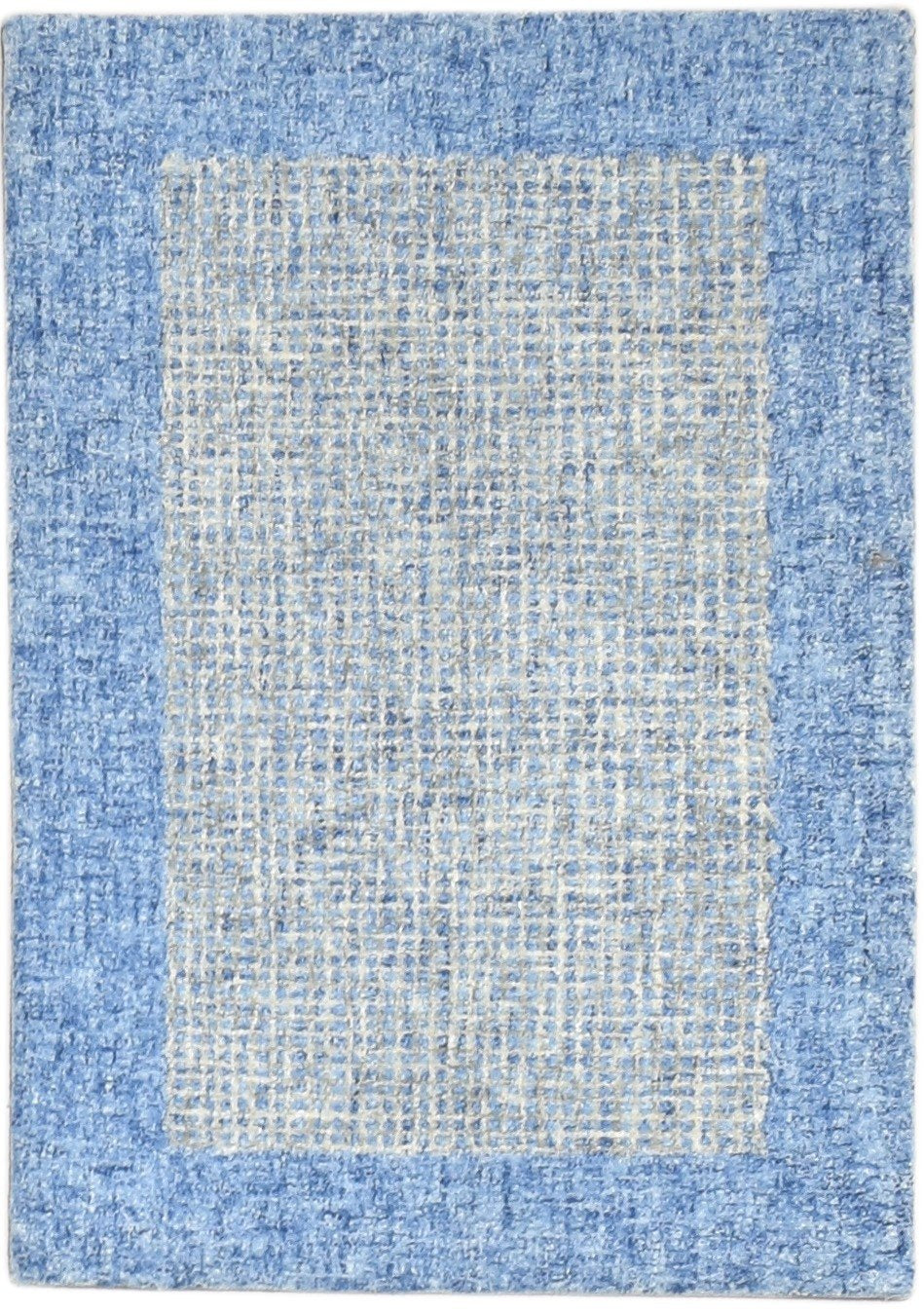 2' X 3' Rug Wool Blue Modern Hand Tufted Scandinavian Bordered Small Carpet 