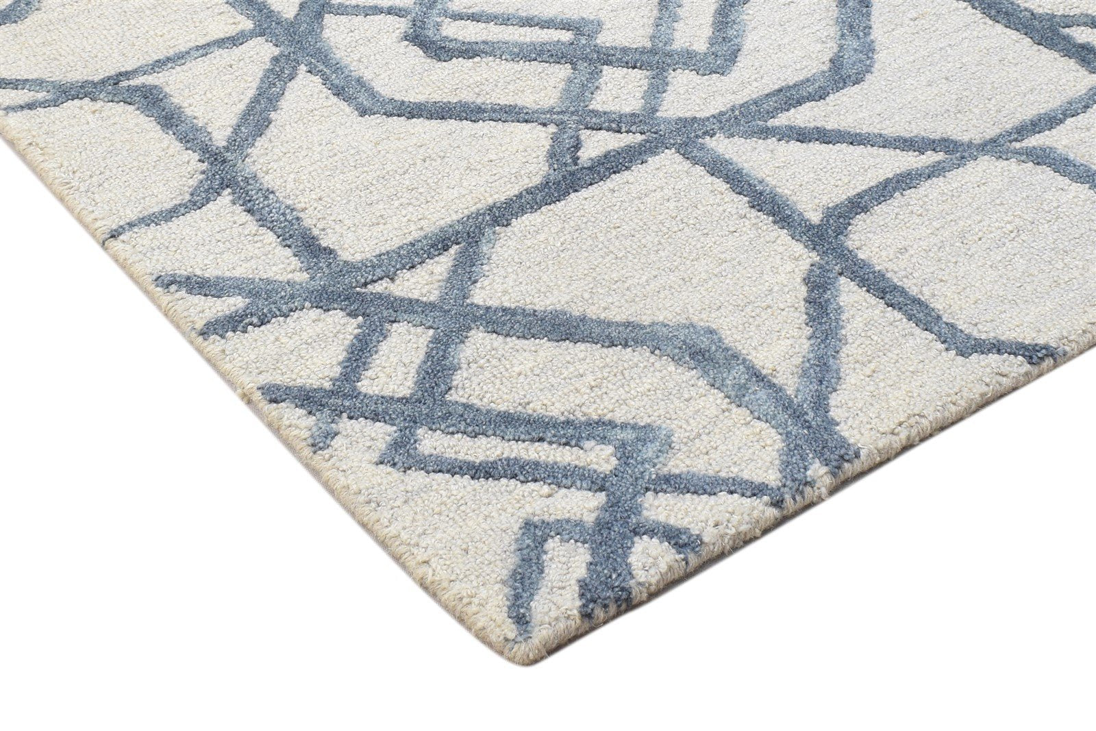 Hand Tufted Ivory Wool Rug 2' X 3' Modern Scandinavian Geometric Small Carpet 