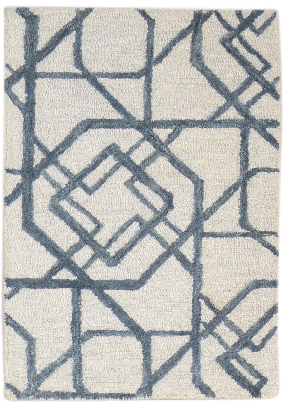 Hand Tufted Ivory Wool Rug 2' X 3' Modern Scandinavian Geometric Small Carpet 