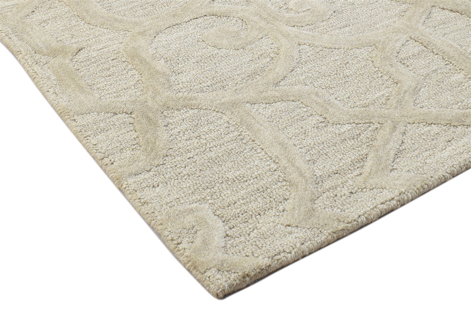 Beige Wool Rug 2' X 3' Modern Hand Tufted Moroccan Trellis Small Carpet 