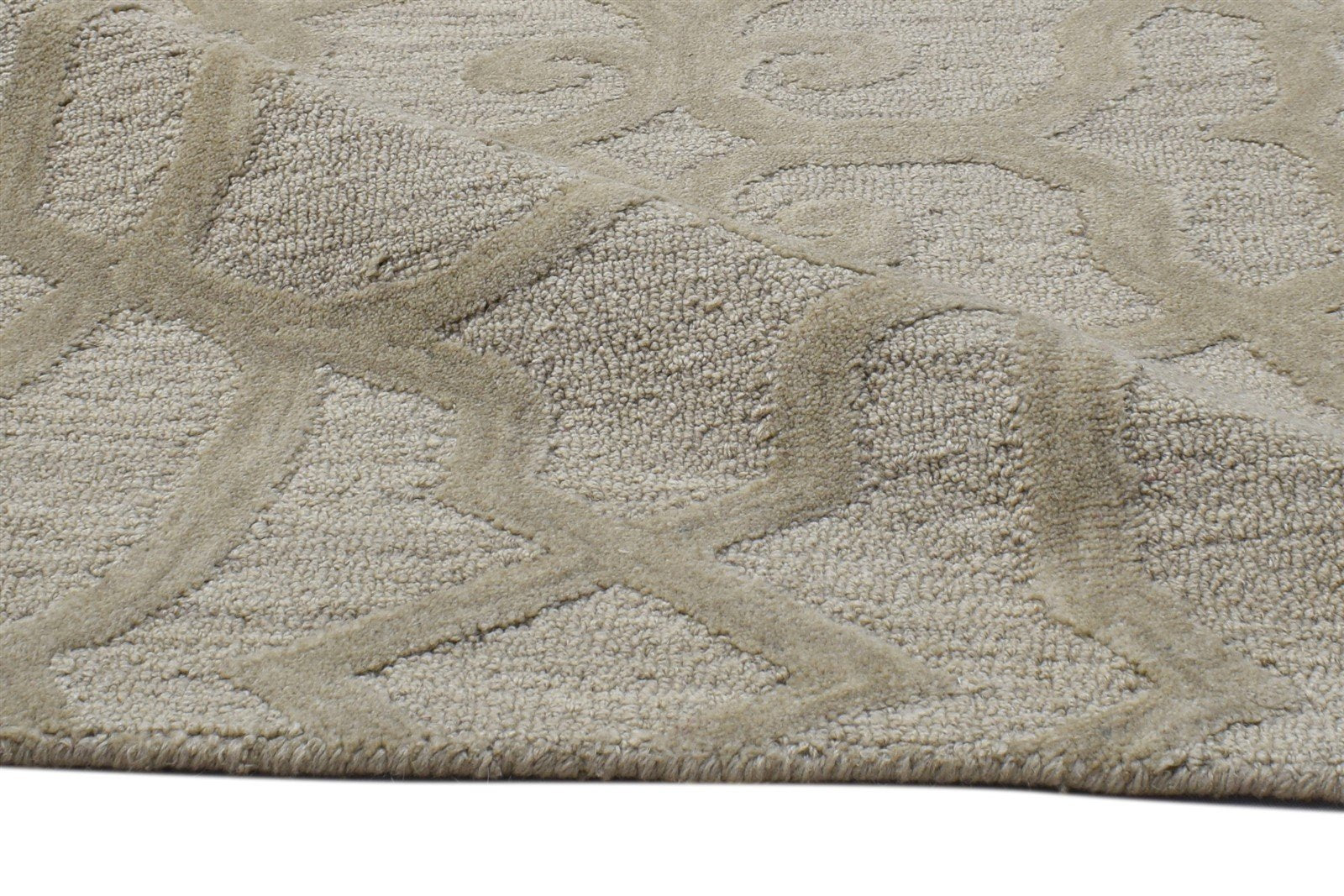 Beige Wool Rug 2' X 3' Modern Hand Tufted Moroccan Trellis Small Carpet 