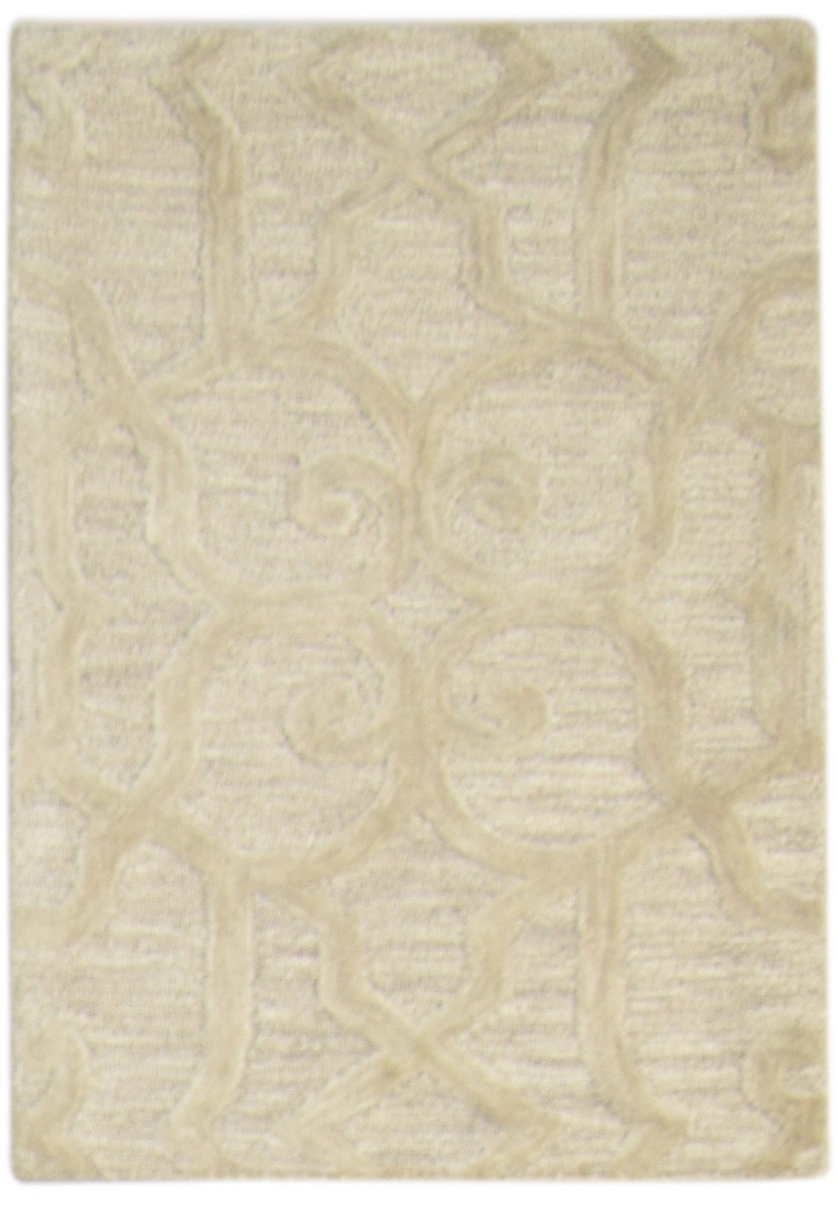 Beige Wool Rug 2' X 3' Modern Hand Tufted Moroccan Trellis Small Carpet 