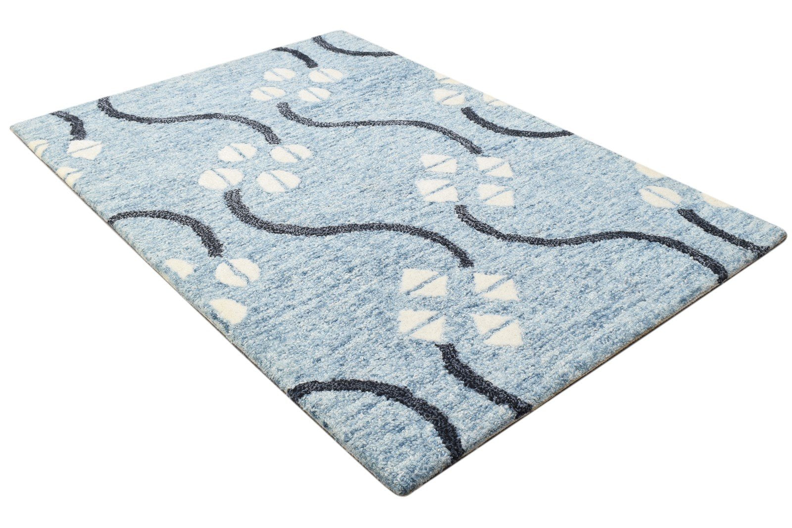 Blue Wool Rug 2' X 3' Modern Hand Tufted French Trellis Small Carpet 