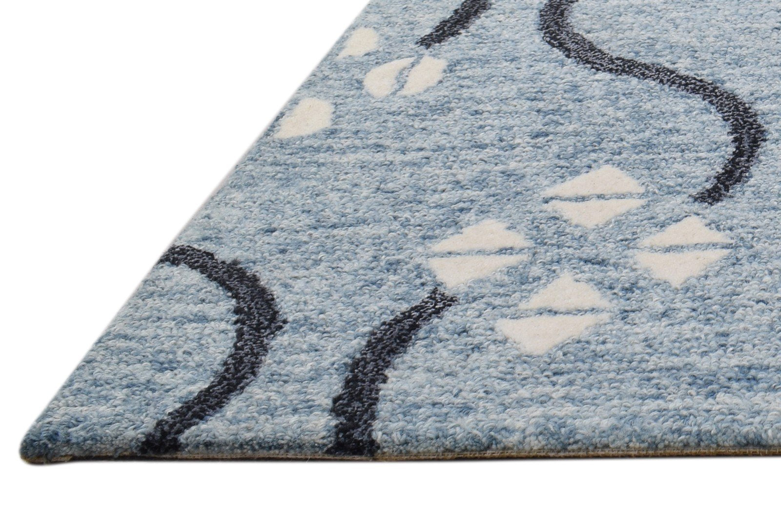 Blue Wool Rug 2' X 3' Modern Hand Tufted French Trellis Small Carpet 