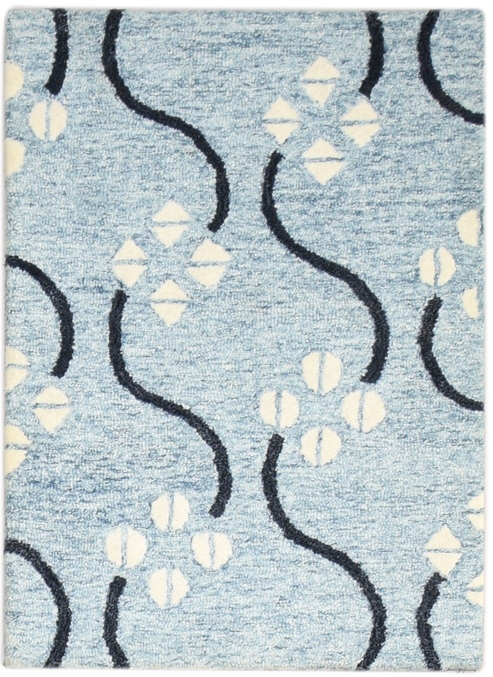 Blue Wool Rug 2' X 3' Modern Hand Tufted French Trellis Small Carpet 