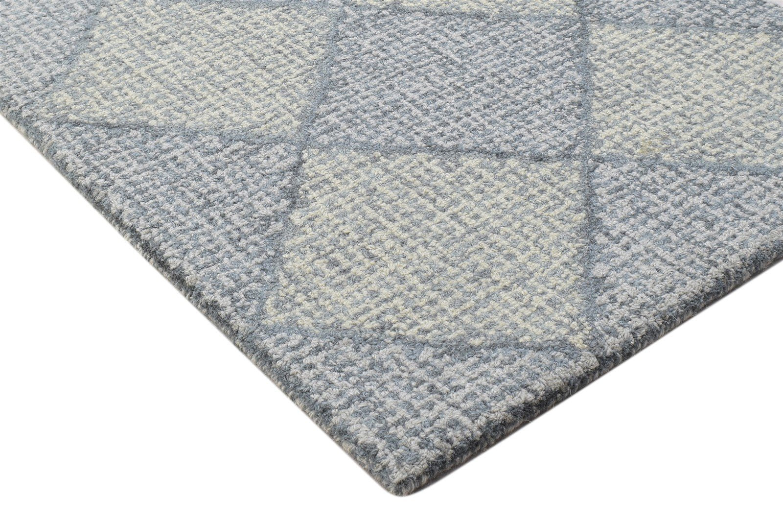 Hand Tufted Grey Wool Rug 2' X 3' Modern Scandinavian Diamond Small Carpet 