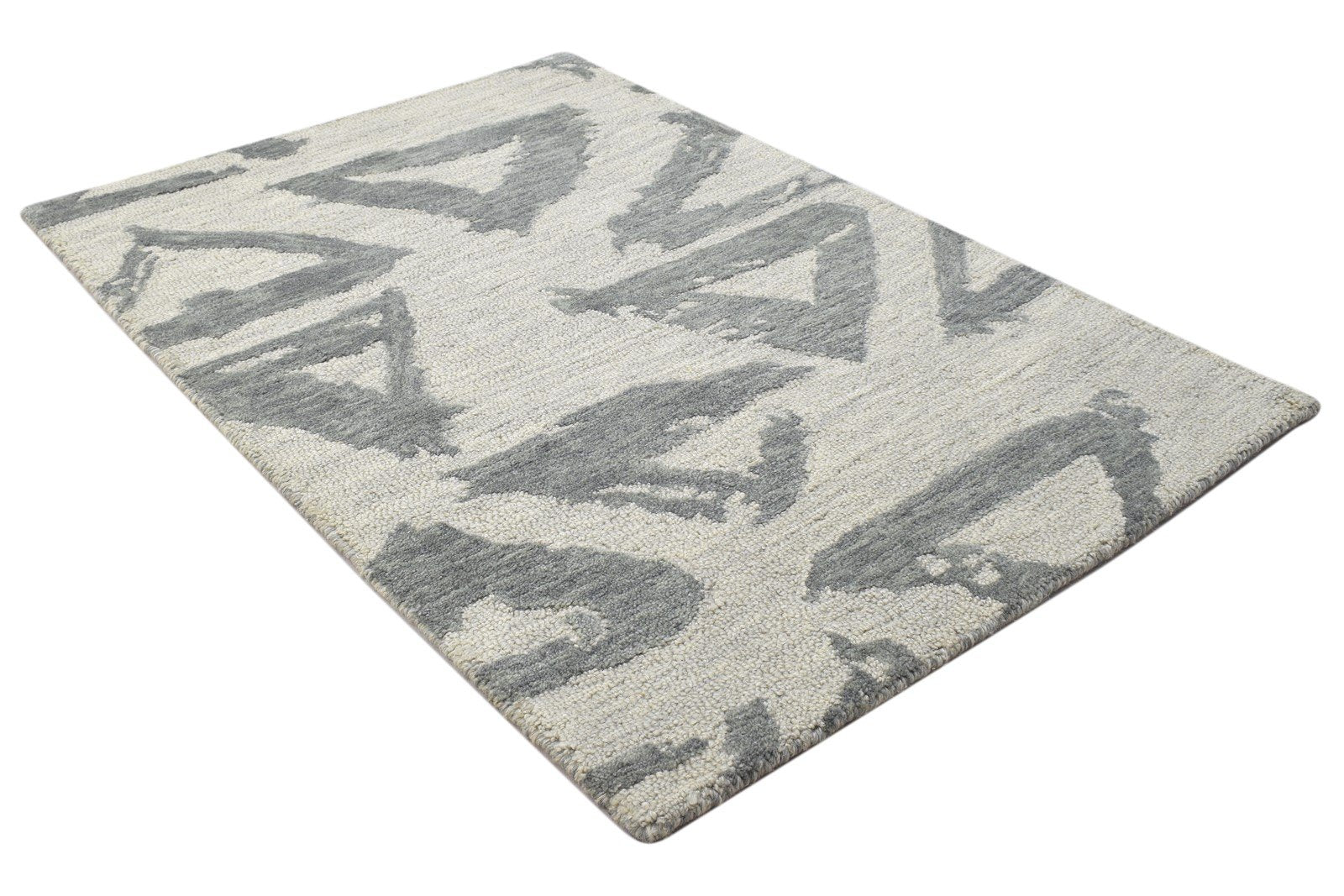 Wool Grey Rug 2' X 3' Modern Hand Tufted Scandinavian Triangles Small Carpet 