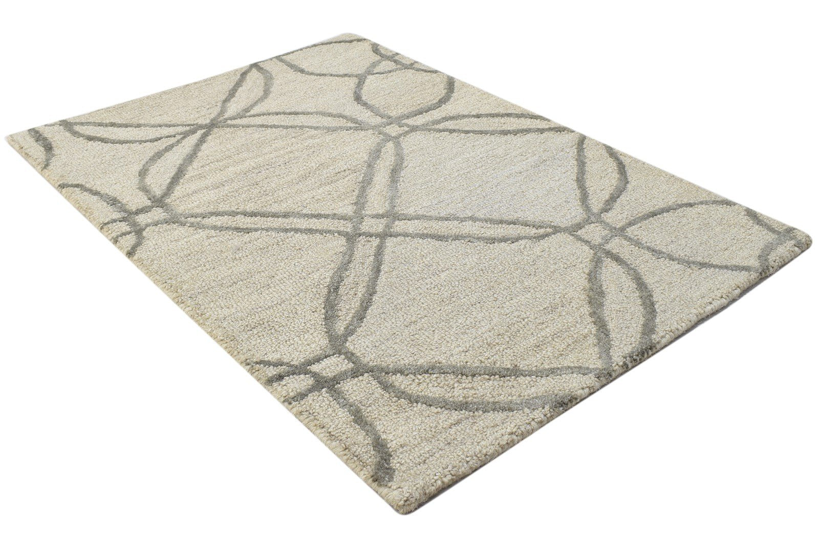 Beige Wool Rug 2' X 3' Modern Hand Tufted Moroccan Trellis Small Carpet 