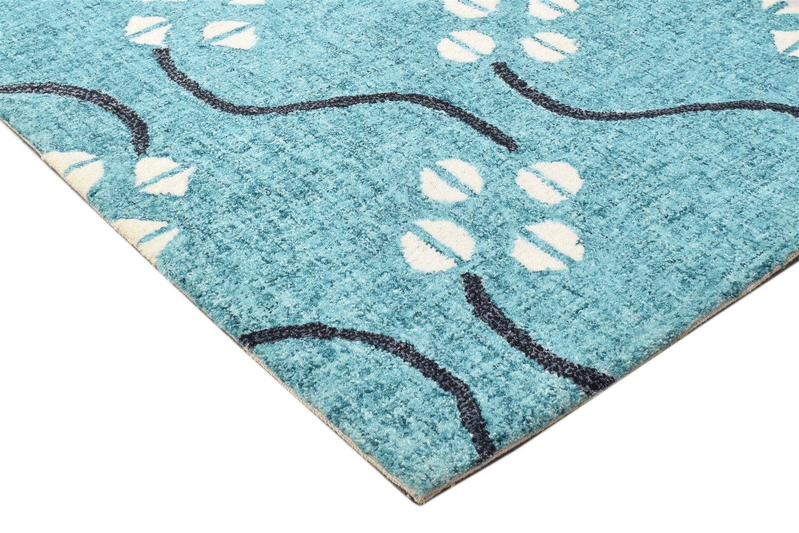 Hand Tufted Blue Wool Rug 2' X 3' Modern French Trellis Small Carpet 