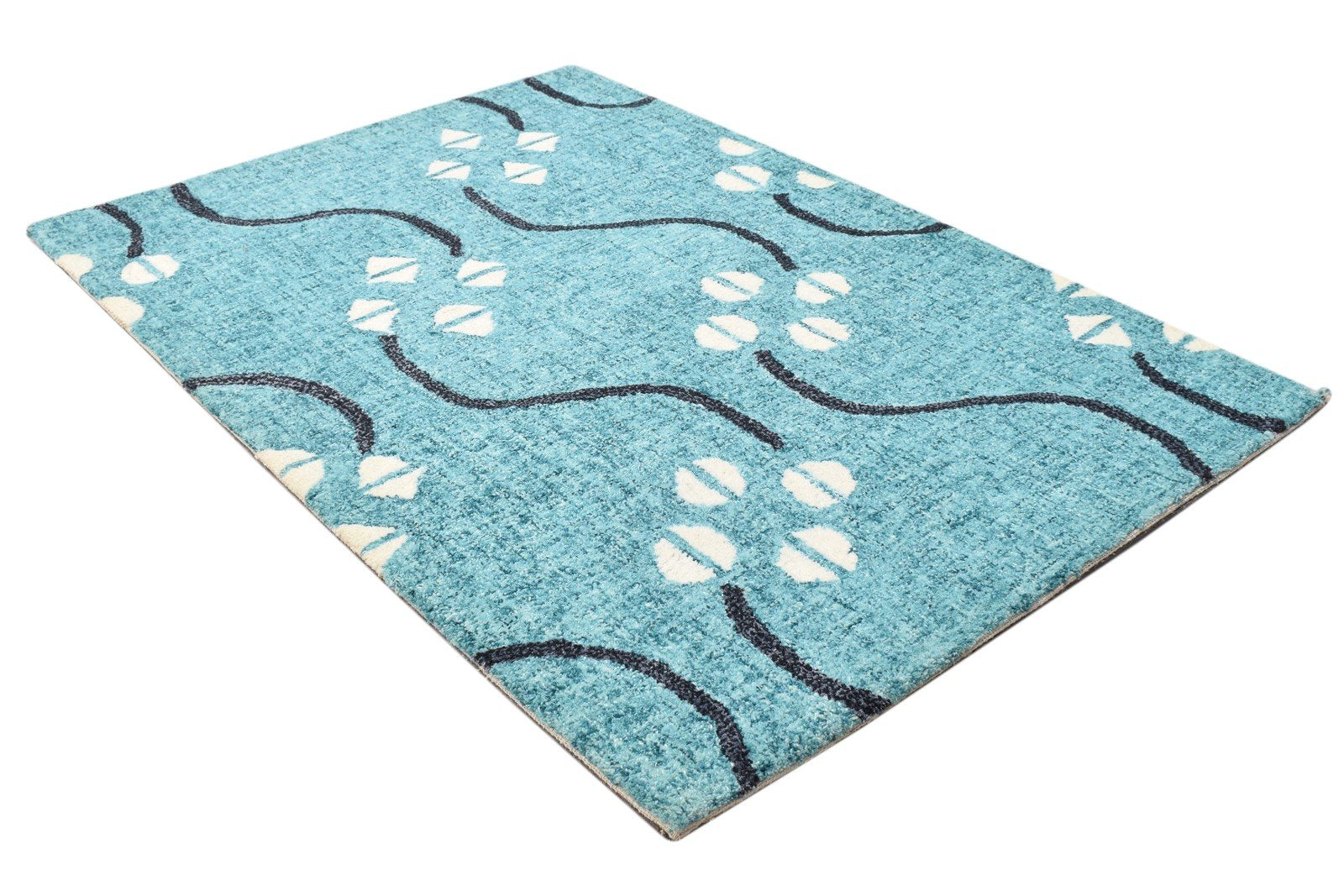 Hand Tufted Blue Wool Rug 2' X 3' Modern French Trellis Small Carpet 