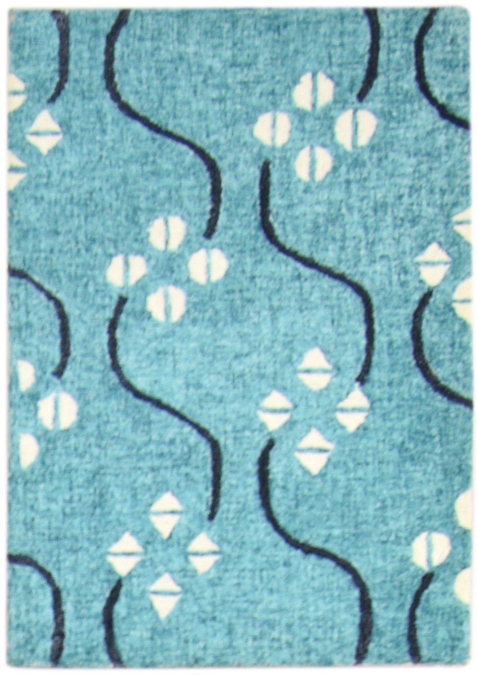 Hand Tufted Blue Wool Rug 2' X 3' Modern French Trellis Small Carpet 