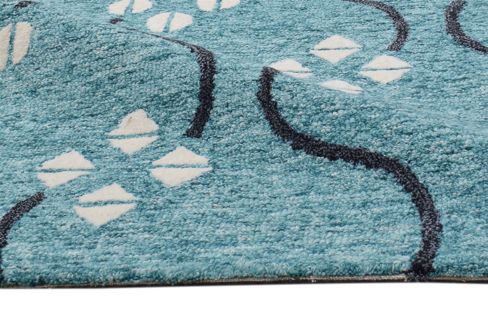 Blue Wool Rug 2' X 3' Modern Hand Tufted French Trellis Small Carpet 