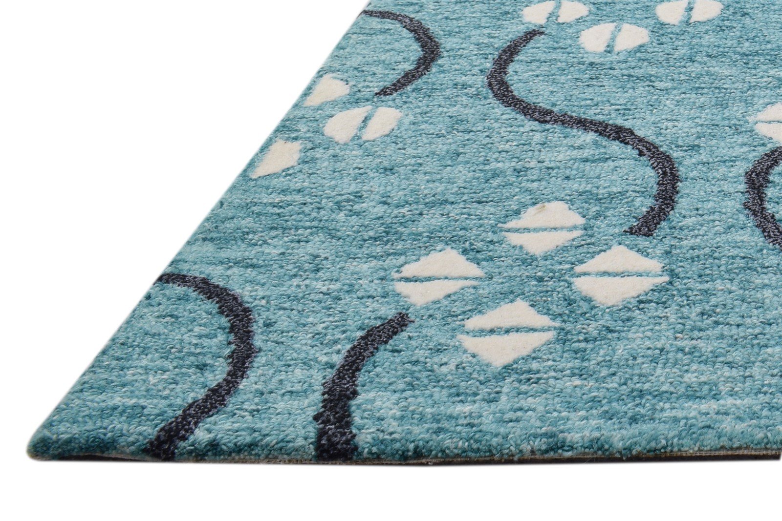 Blue Wool Rug 2' X 3' Modern Hand Tufted French Trellis Small Carpet 