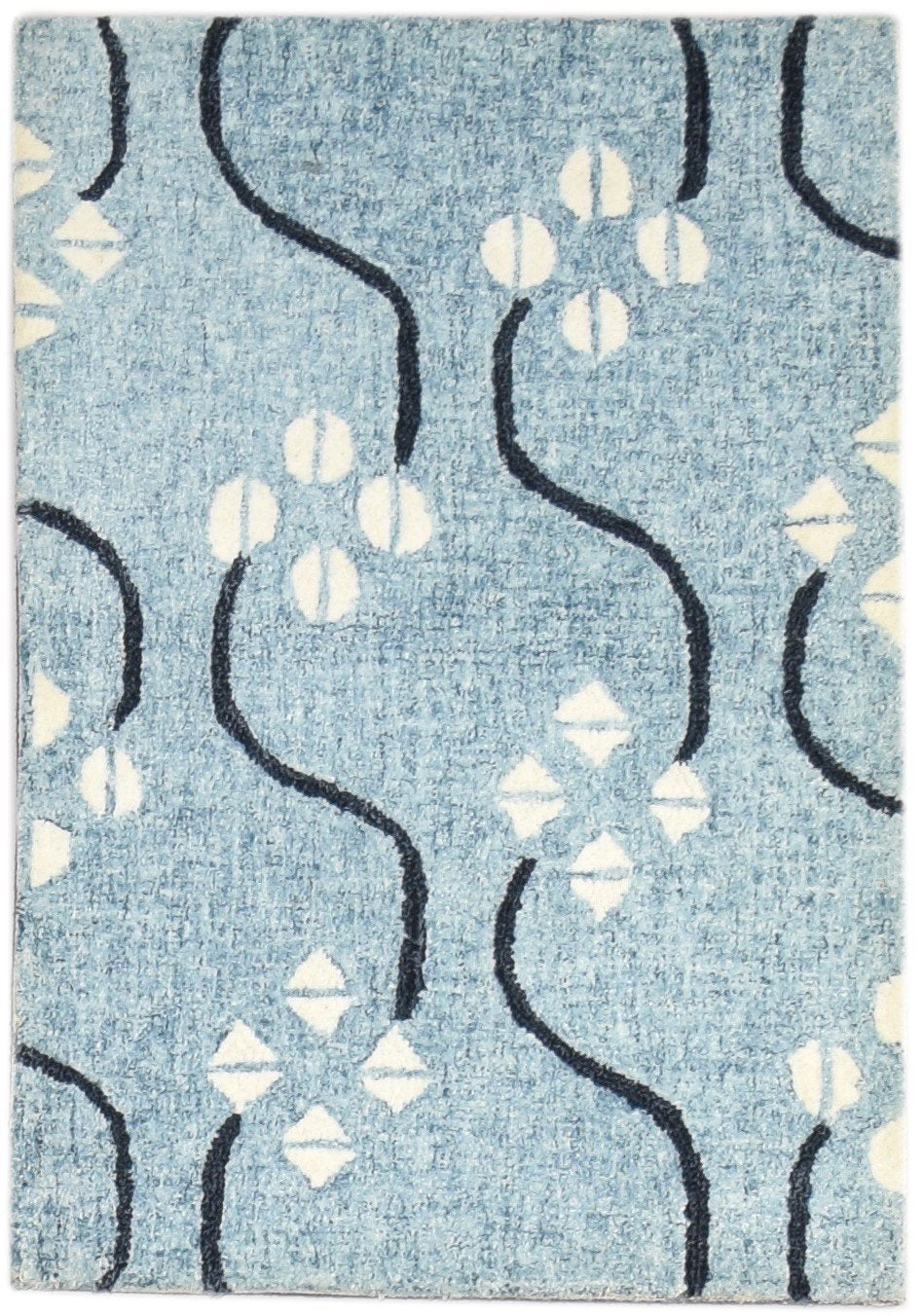 Wool Blue Rug 2' X 3' Modern Hand Tufted French Trellis Small Carpet 