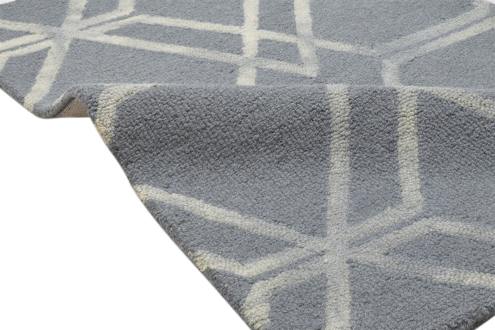 Wool Grey Rug 2' X 3' Modern Hand Tufted Scandinavian Geometric Small Carpet 