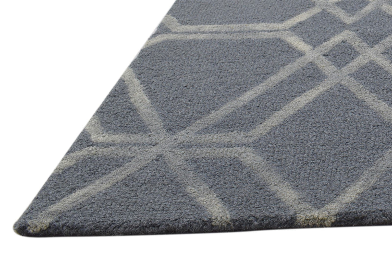 Wool Grey Rug 2' X 3' Modern Hand Tufted Scandinavian Geometric Small Carpet 