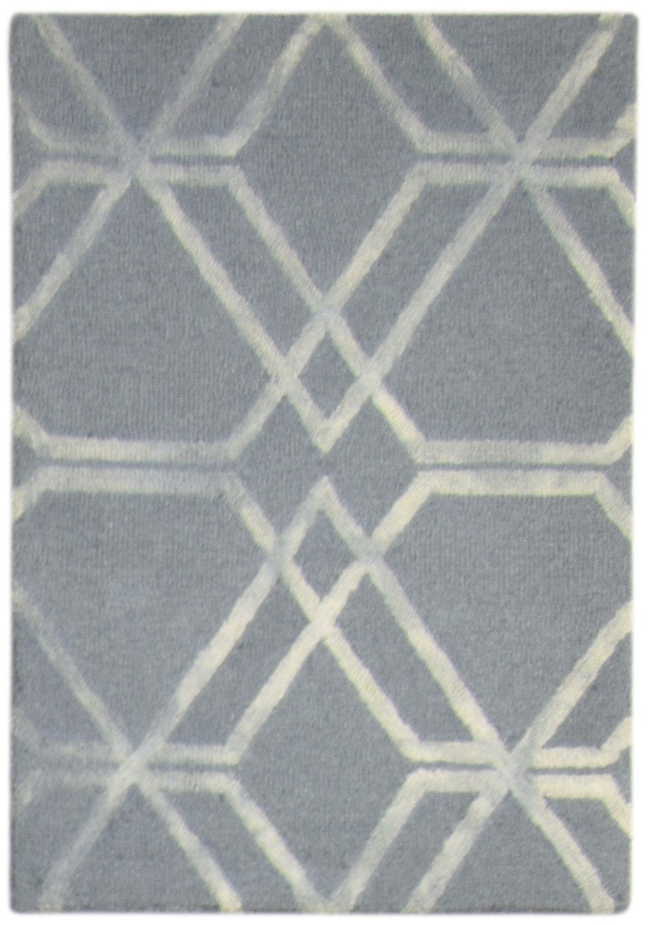 Wool Grey Rug 2' X 3' Modern Hand Tufted Scandinavian Geometric Small Carpet 