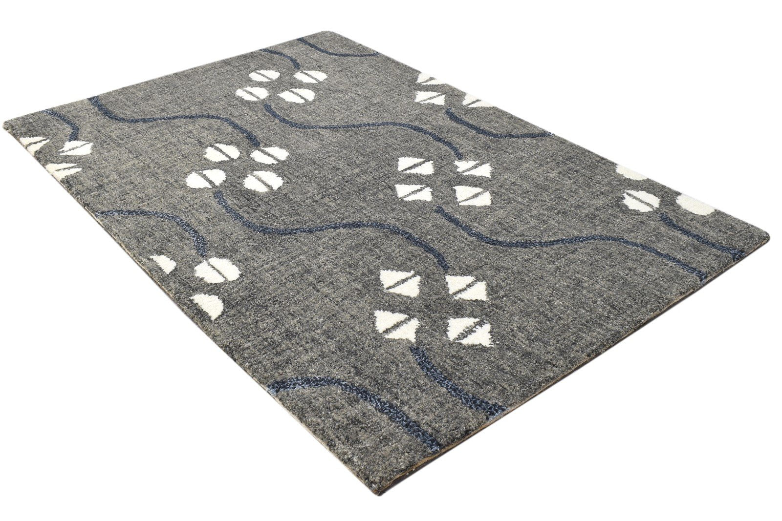 Hand Tufted Charcoal Wool Rug 2' X 3' Modern French Trellis Small Carpet 