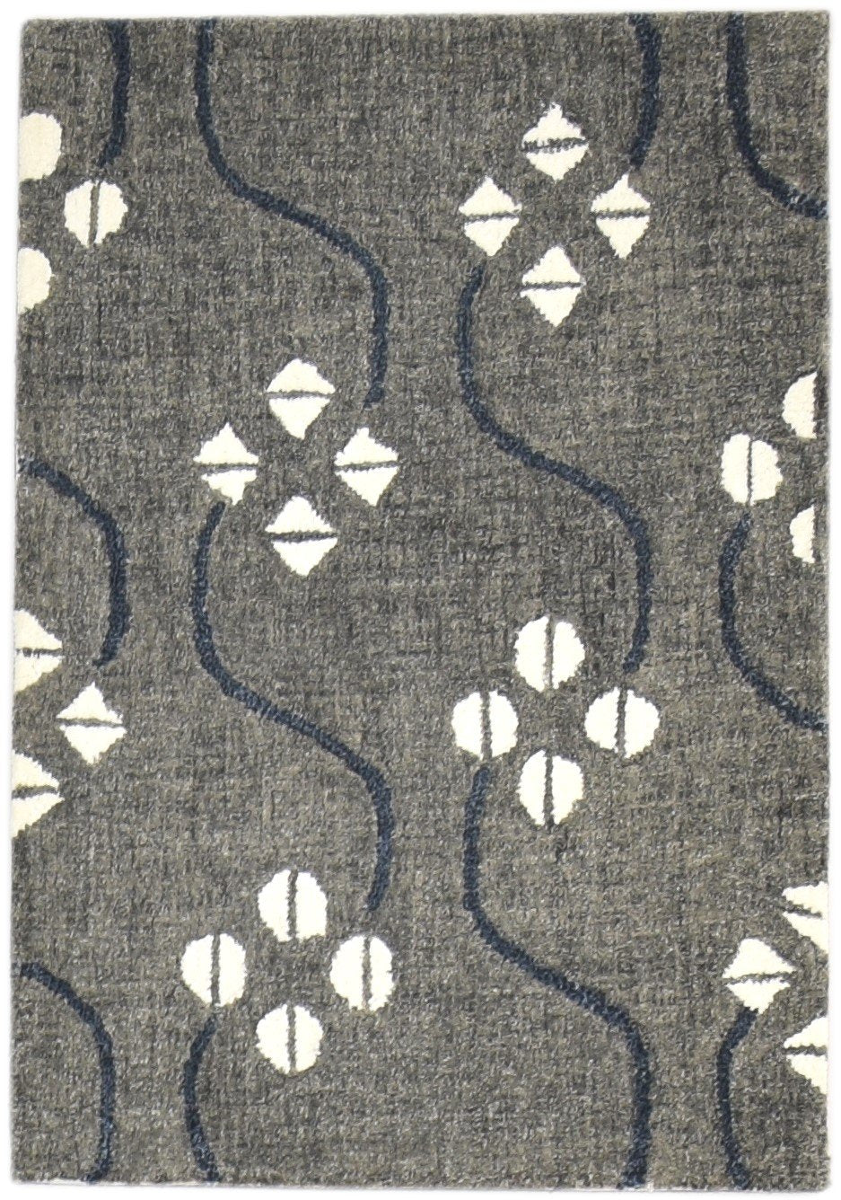 Hand Tufted Charcoal Wool Rug 2' X 3' Modern French Trellis Small Carpet 