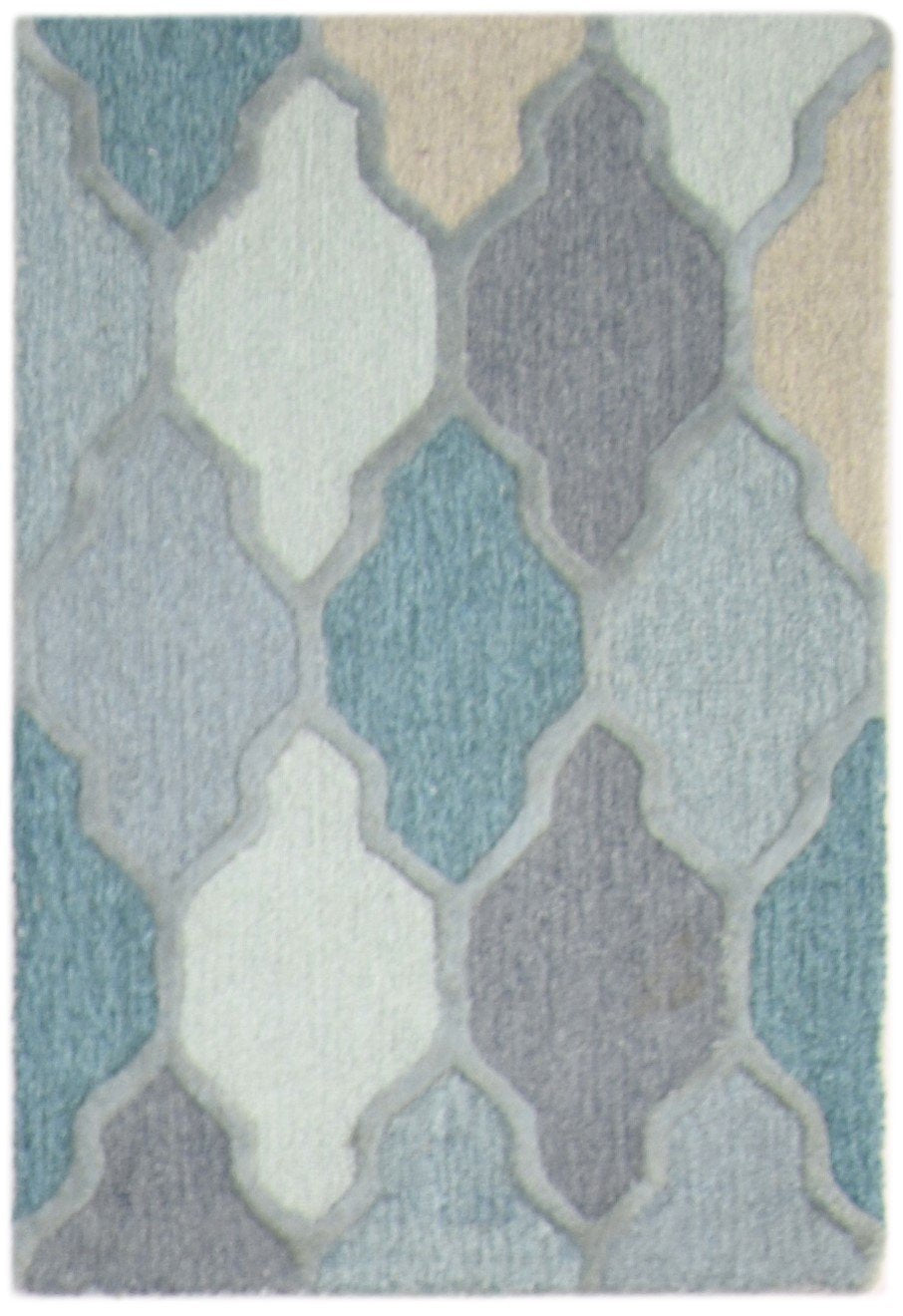 Blue Wool Rug 2' X 3' Modern Hand Tufted Moroccan Trellis Small Carpet 