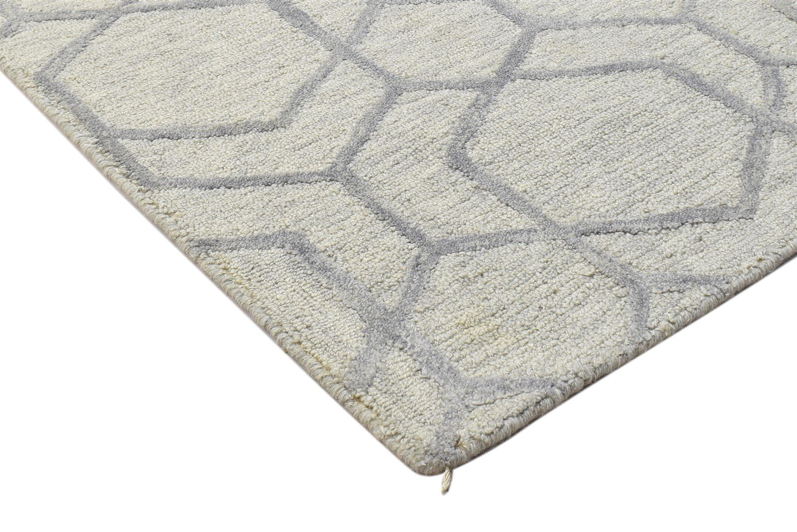 Hand Tufted Beige Wool Rug 2' X 3' Modern Scandinavian Trellis Small Carpet 