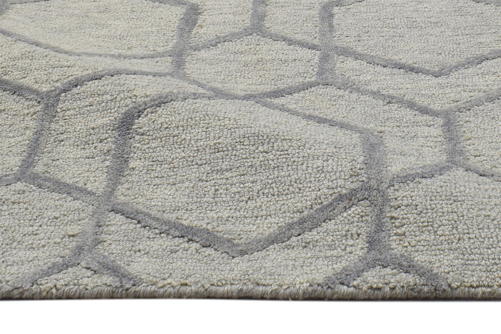 Hand Tufted Beige Wool Rug 2' X 3' Modern Scandinavian Trellis Small Carpet 