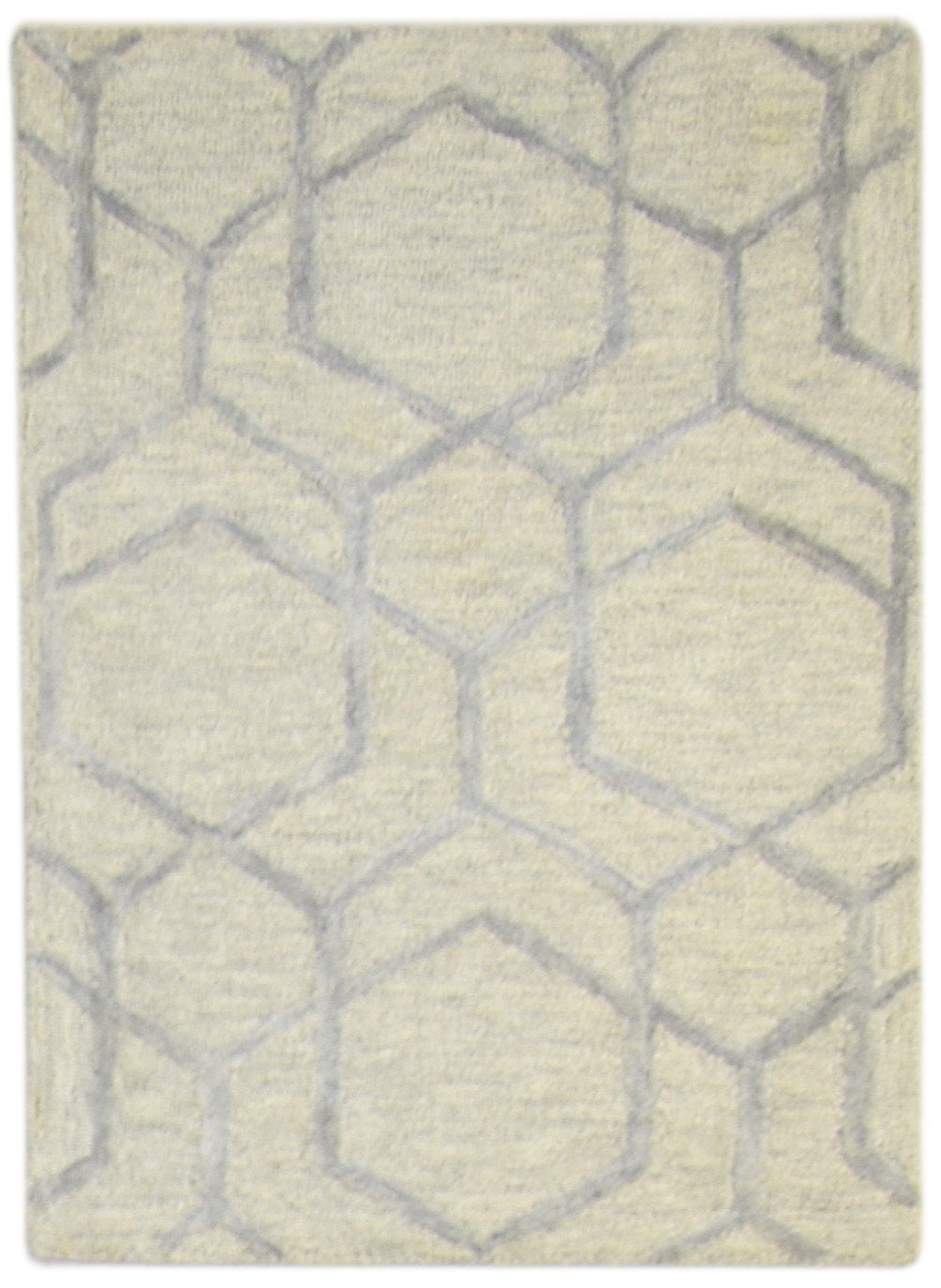 Hand Tufted Beige Wool Rug 2' X 3' Modern Scandinavian Trellis Small Carpet 