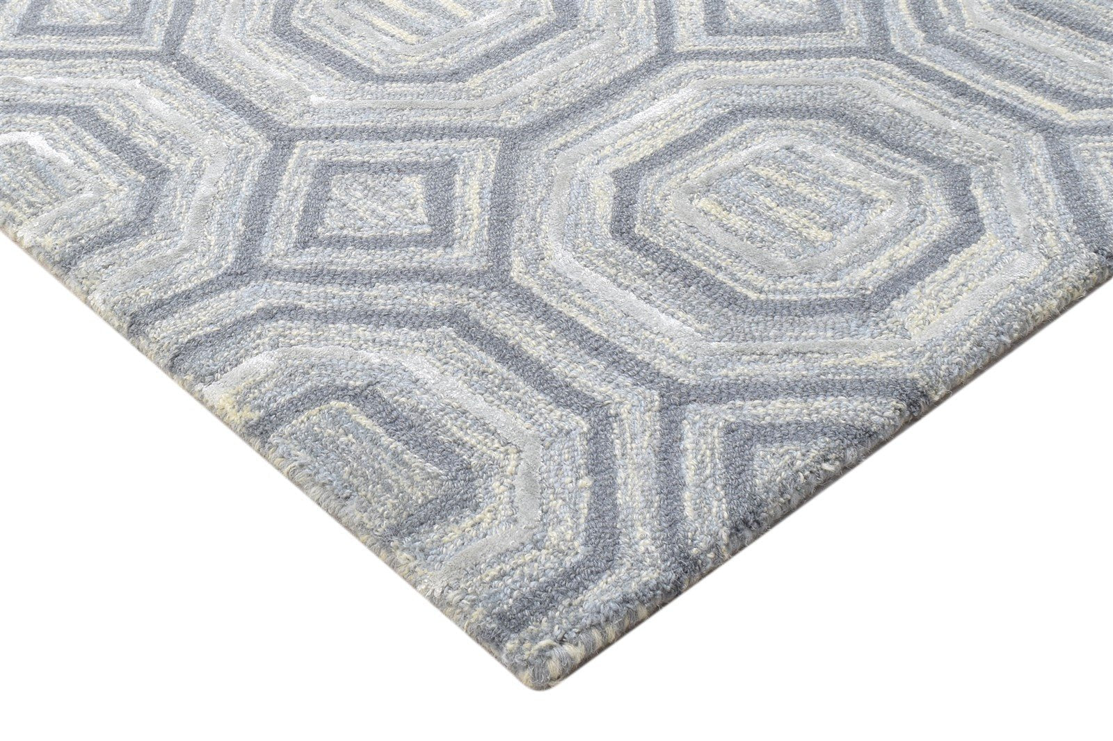 Grey Wool Rug 2' X 3' Modern Hand Tufted Moroccan Geometric Small Carpet 