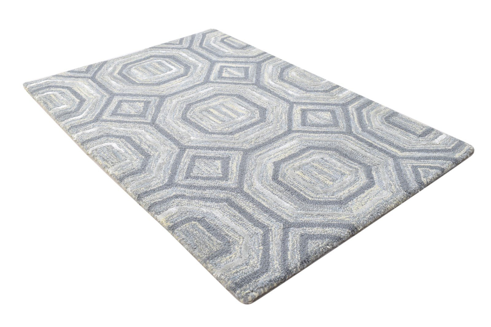 Grey Wool Rug 2' X 3' Modern Hand Tufted Moroccan Geometric Small Carpet 