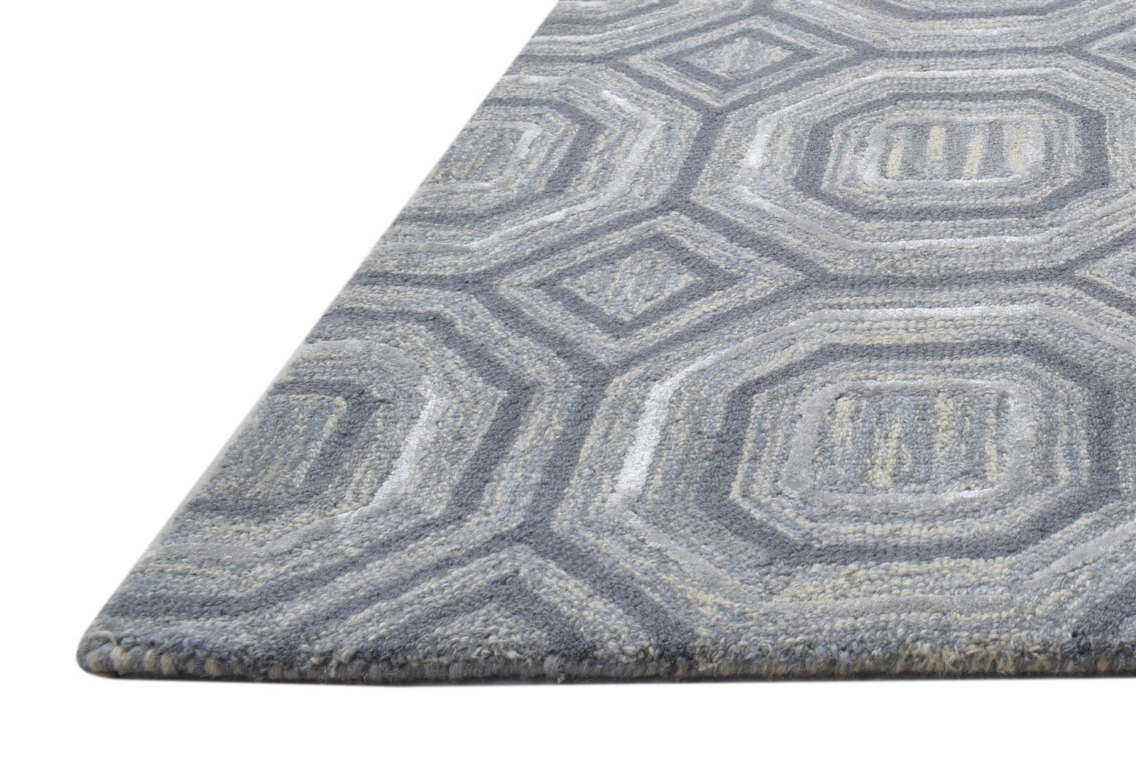 Grey Wool Rug 2' X 3' Modern Hand Tufted Moroccan Geometric Small Carpet 