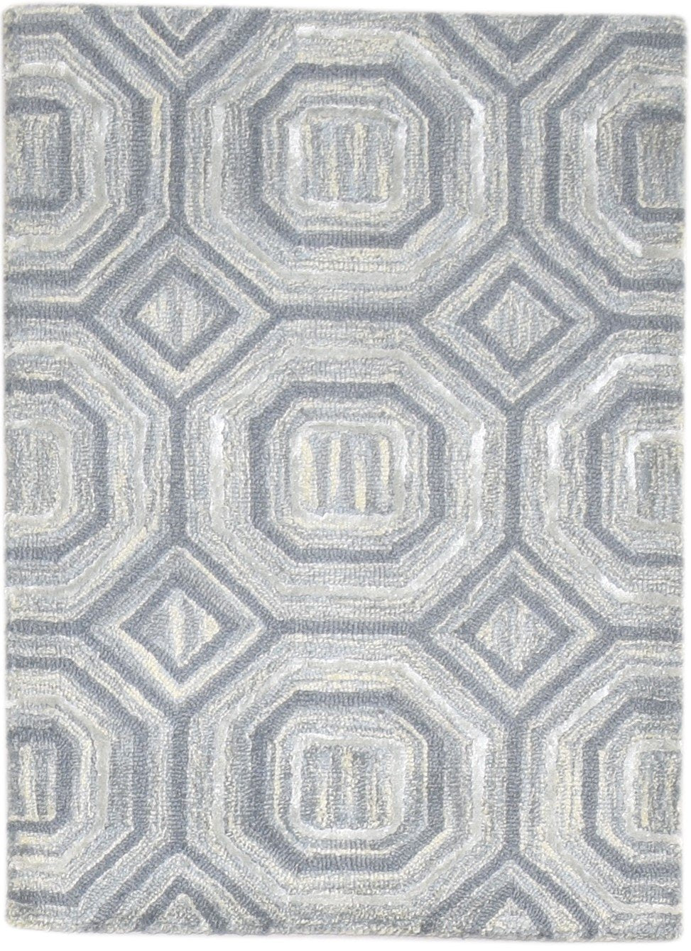 Grey Wool Rug 2' X 3' Modern Hand Tufted Moroccan Geometric Small Carpet 