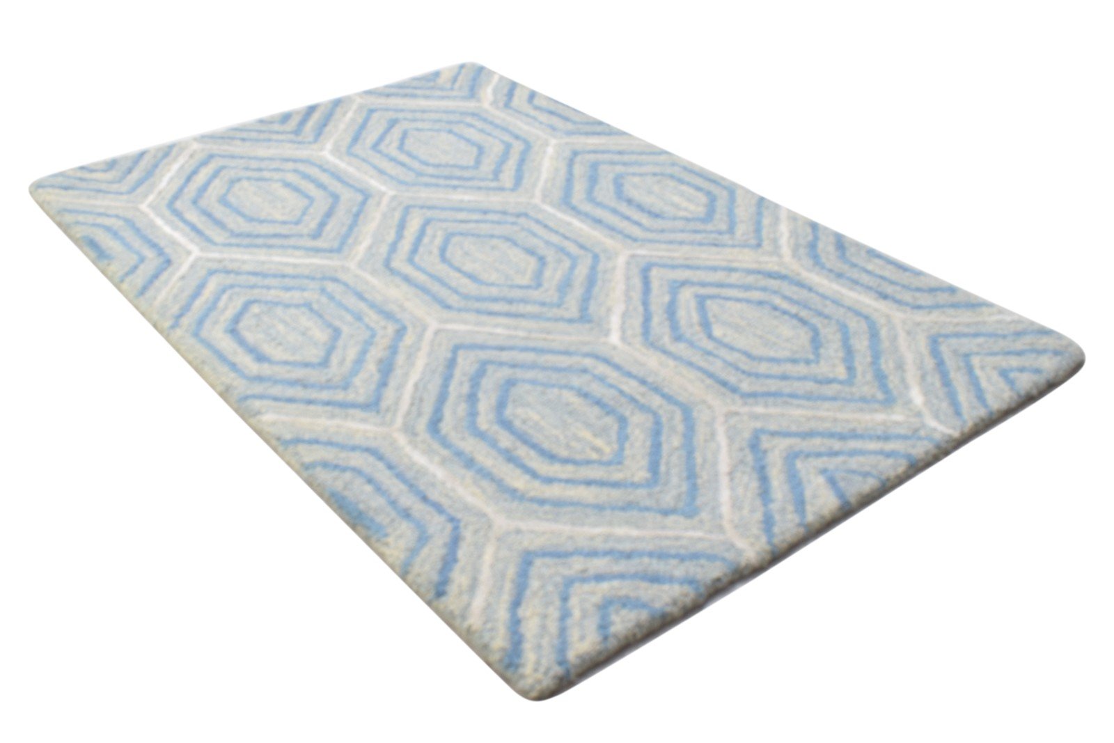 2' X 3' Rug Wool Blue Modern Hand Tufted Moroccan Geometric Small Carpet 