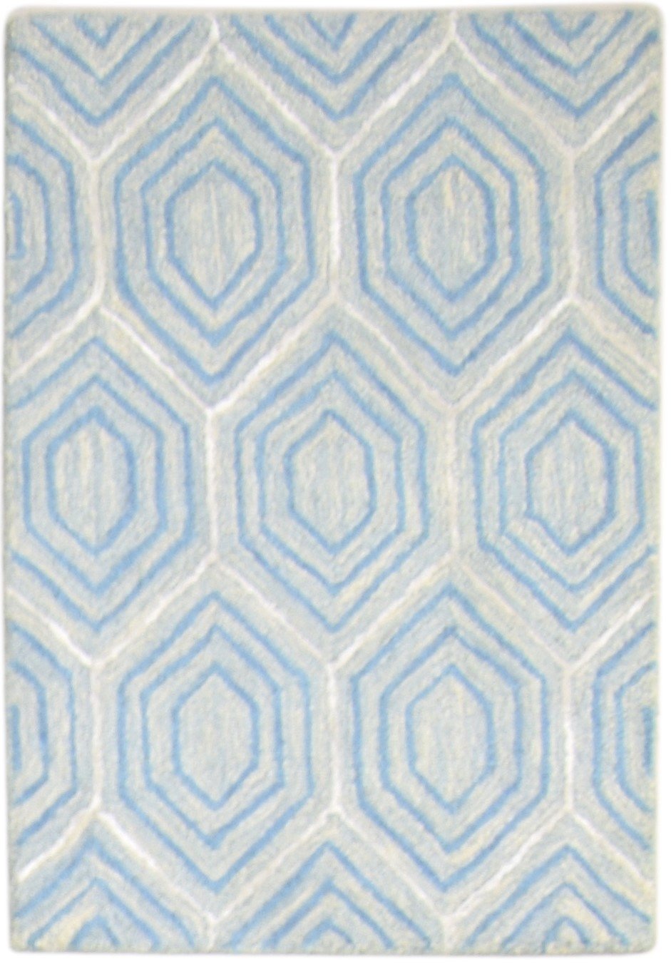 2' X 3' Rug Wool Blue Modern Hand Tufted Moroccan Geometric Small Carpet 