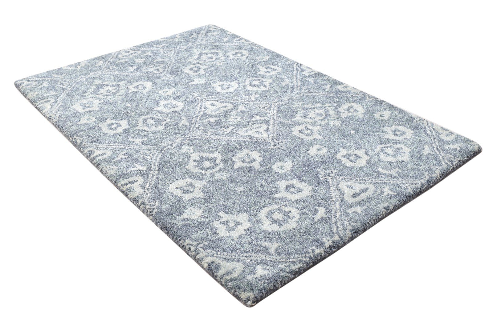 Dark Grey Wool Rug 2' X 3' Modern Hand Tufted Moroccan Trellis Small Carpet 