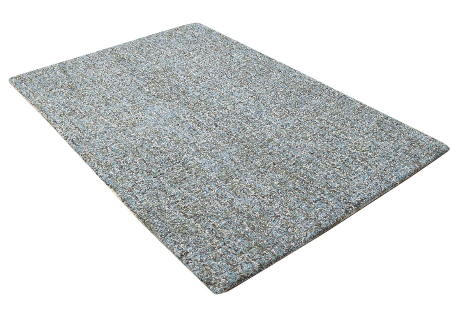 Blue Wool Rug 2' X 3' Modern Hand Tufted Scandinavian Solid Small Carpet 