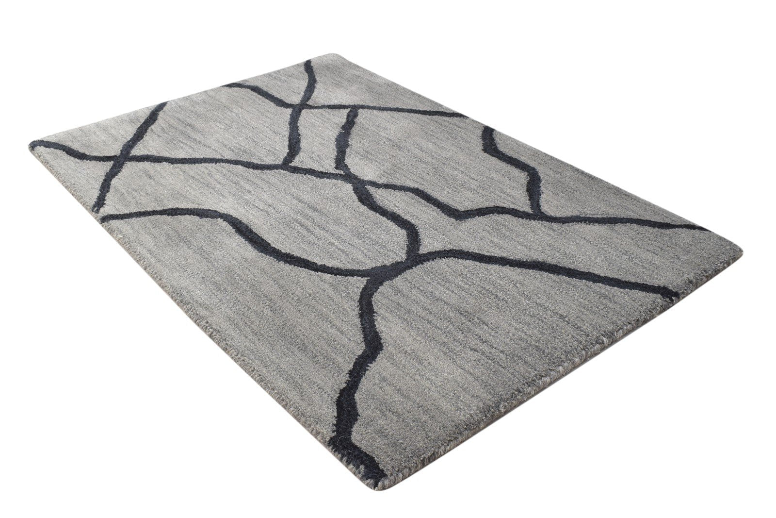 Wool Grey Rug 2' X 3' Modern Hand Tufted Scandinavian Abstract Small Carpet 