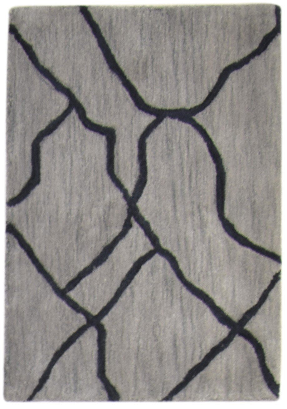 Wool Grey Rug 2' X 3' Modern Hand Tufted Scandinavian Abstract Small Carpet 