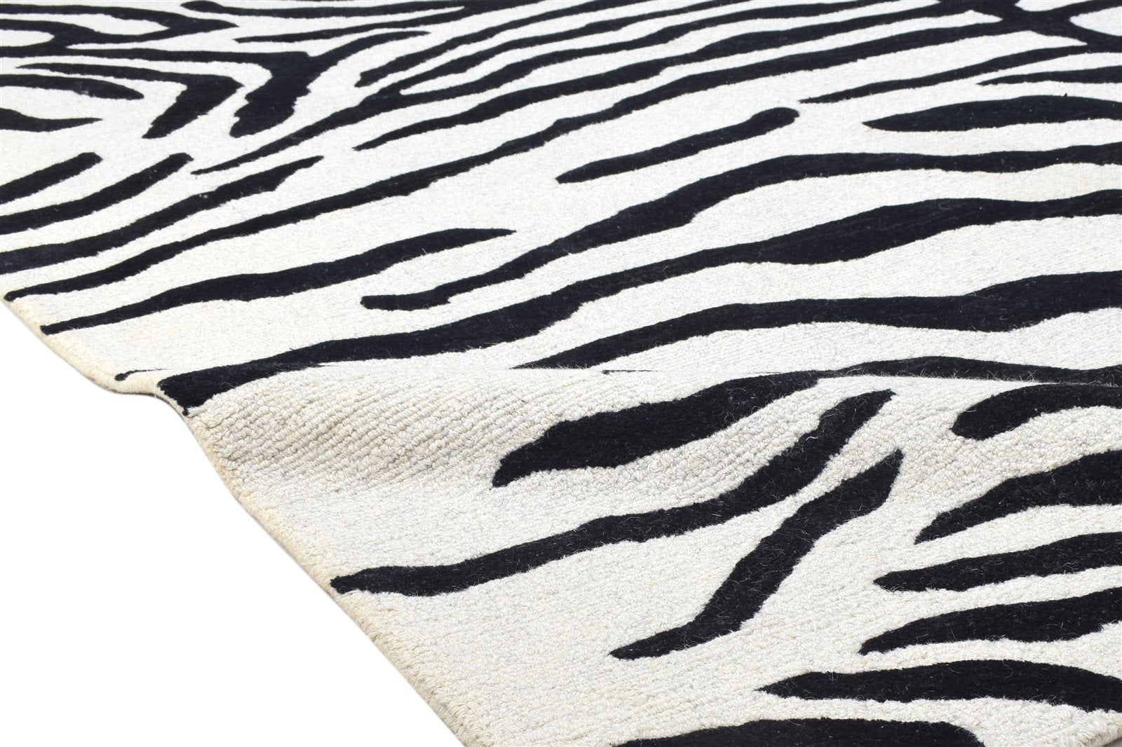 Wool Black Rug 9X13 Modern Hand Tufted Indian Animal Print Extra Large Carpet 