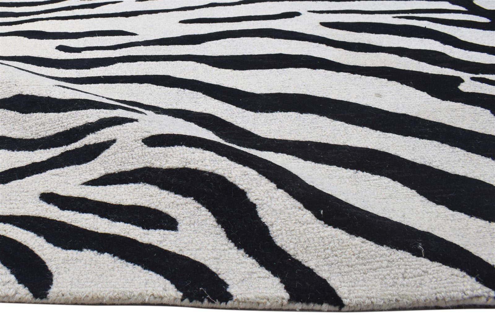 Wool Black Rug 9X13 Modern Hand Tufted Indian Animal Print Extra Large Carpet 