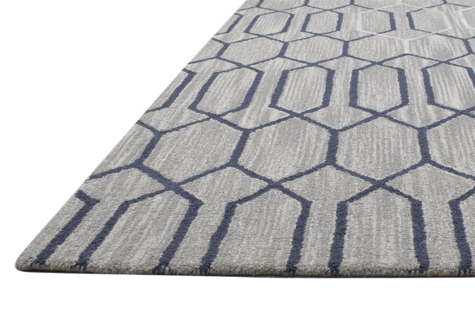 Wool Grey Rug 8' X 11' Modern Hand Tufted Moroccan Trellis Large Carpet 