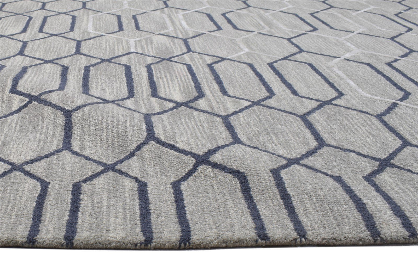 Wool Grey Rug 8' X 11' Modern Hand Tufted Moroccan Trellis Large Carpet 