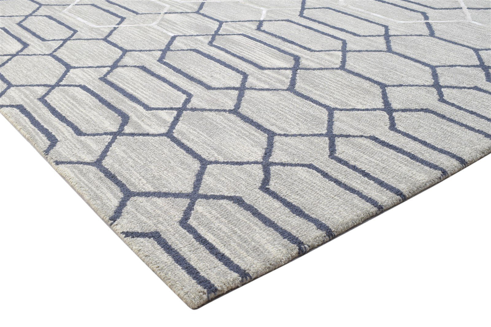 Wool Grey Rug 8' X 11' Modern Hand Tufted Moroccan Trellis Large Carpet 