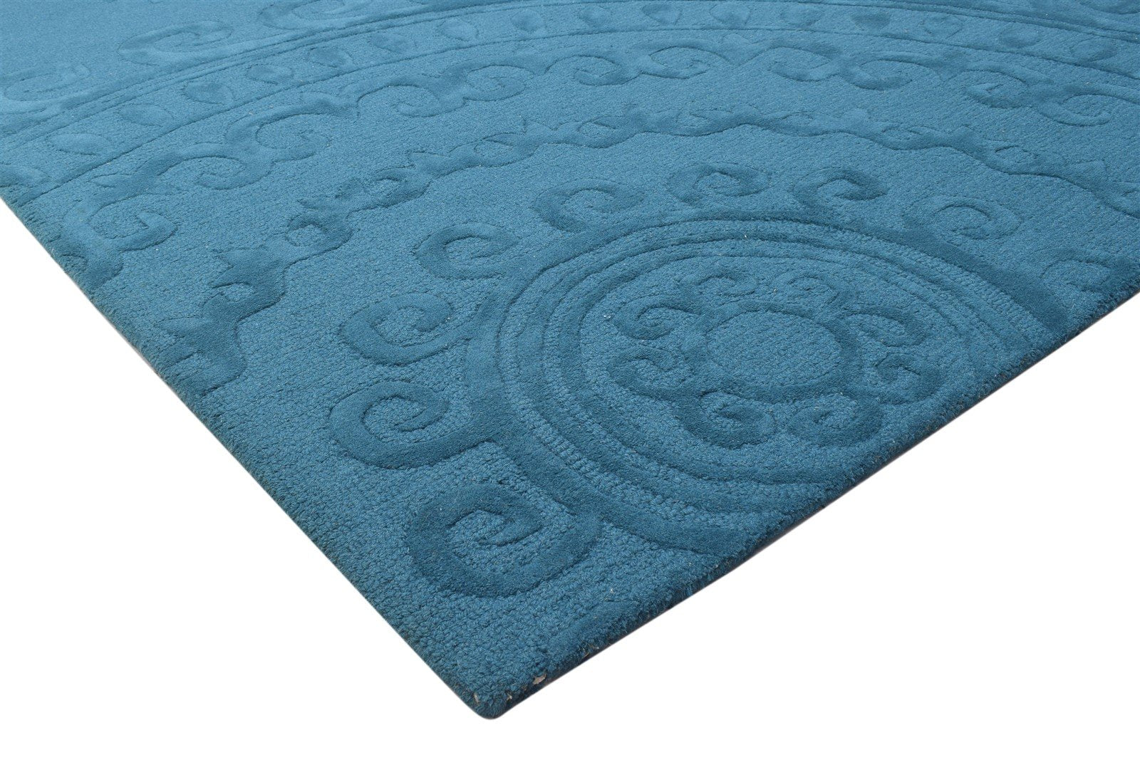 9' X 13' Rug Wool Blue Modern Hand Tufted French Circles Extra Large Carpet 