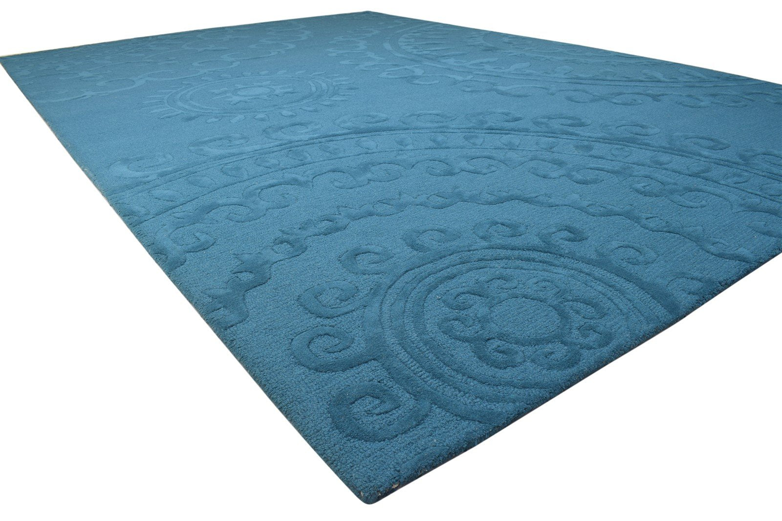 9' X 13' Rug Wool Blue Modern Hand Tufted French Circles Extra Large Carpet 