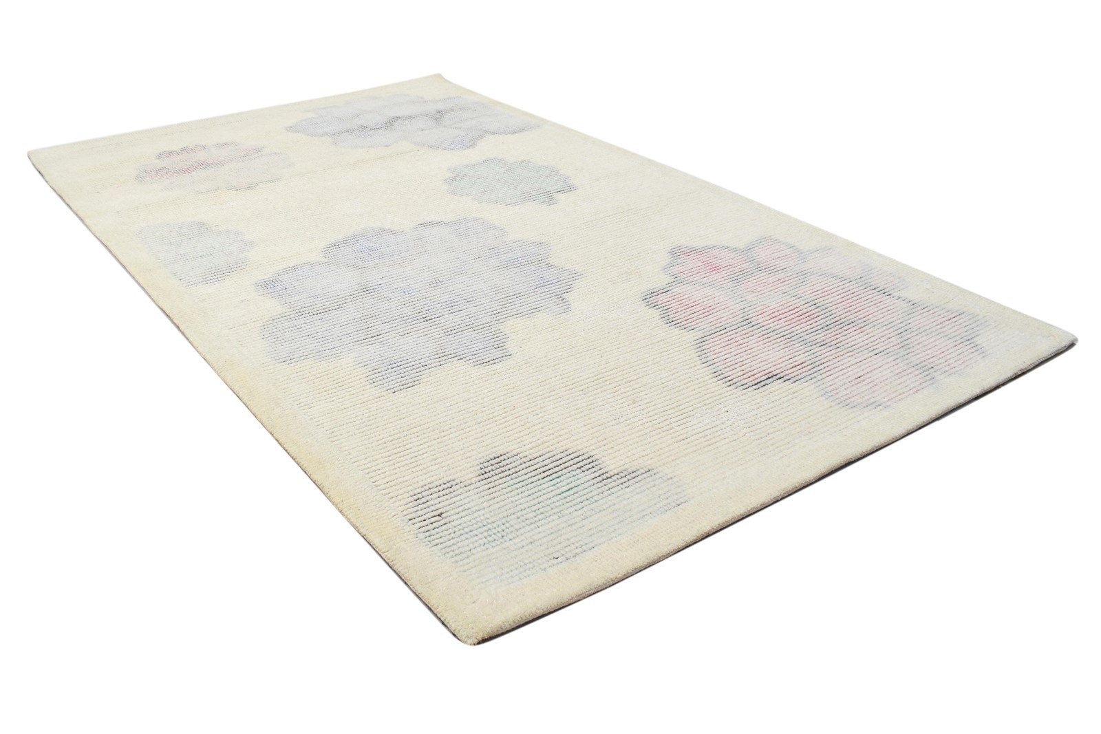 Wool Beige Rug 3' X 5' Modern Hand Tufted French Floral Room Size Carpet 