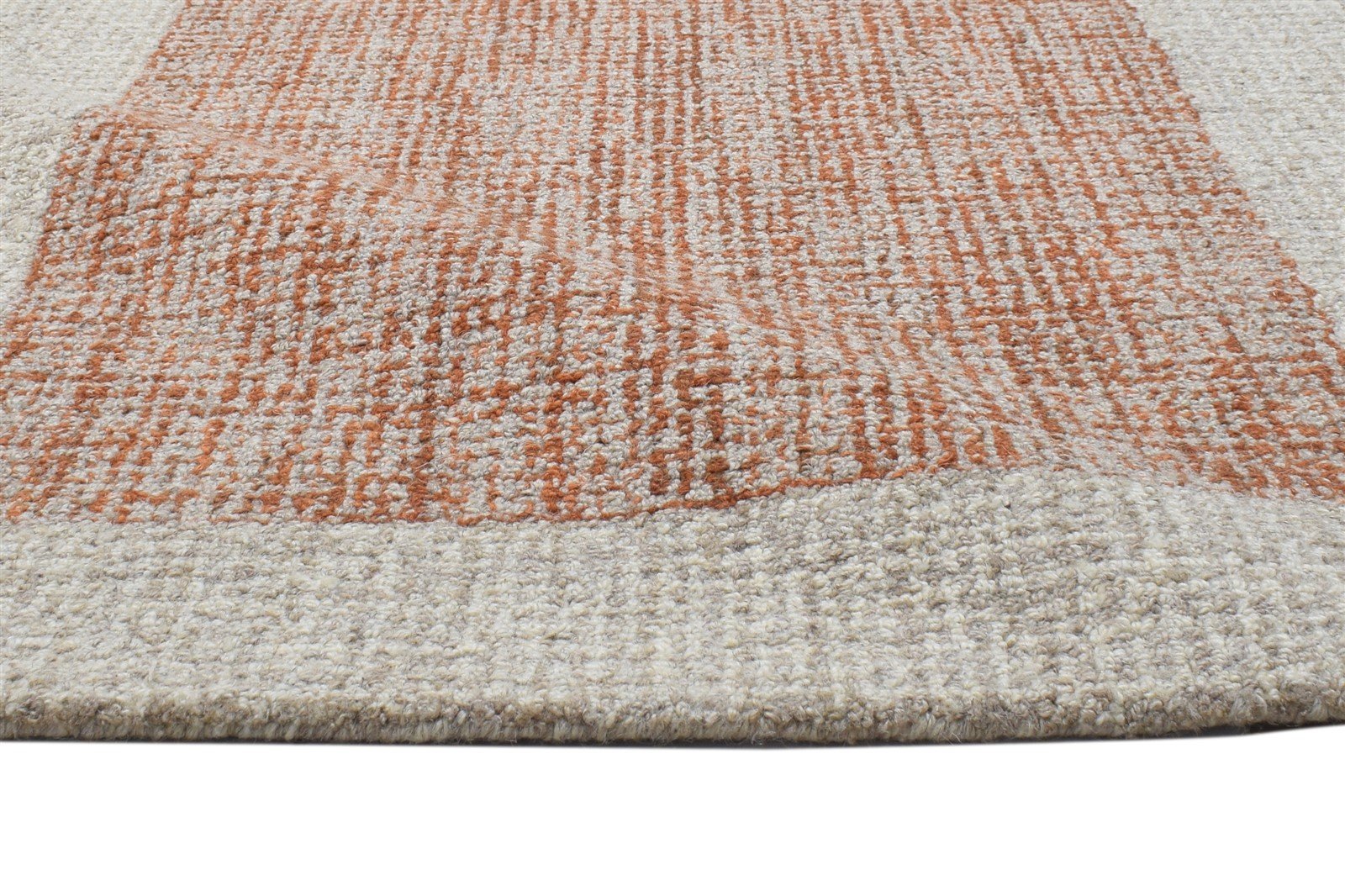 100% Wool Orange Rug 3X5 Modern Hand Tufted Scandinavian Bordered Room Size 