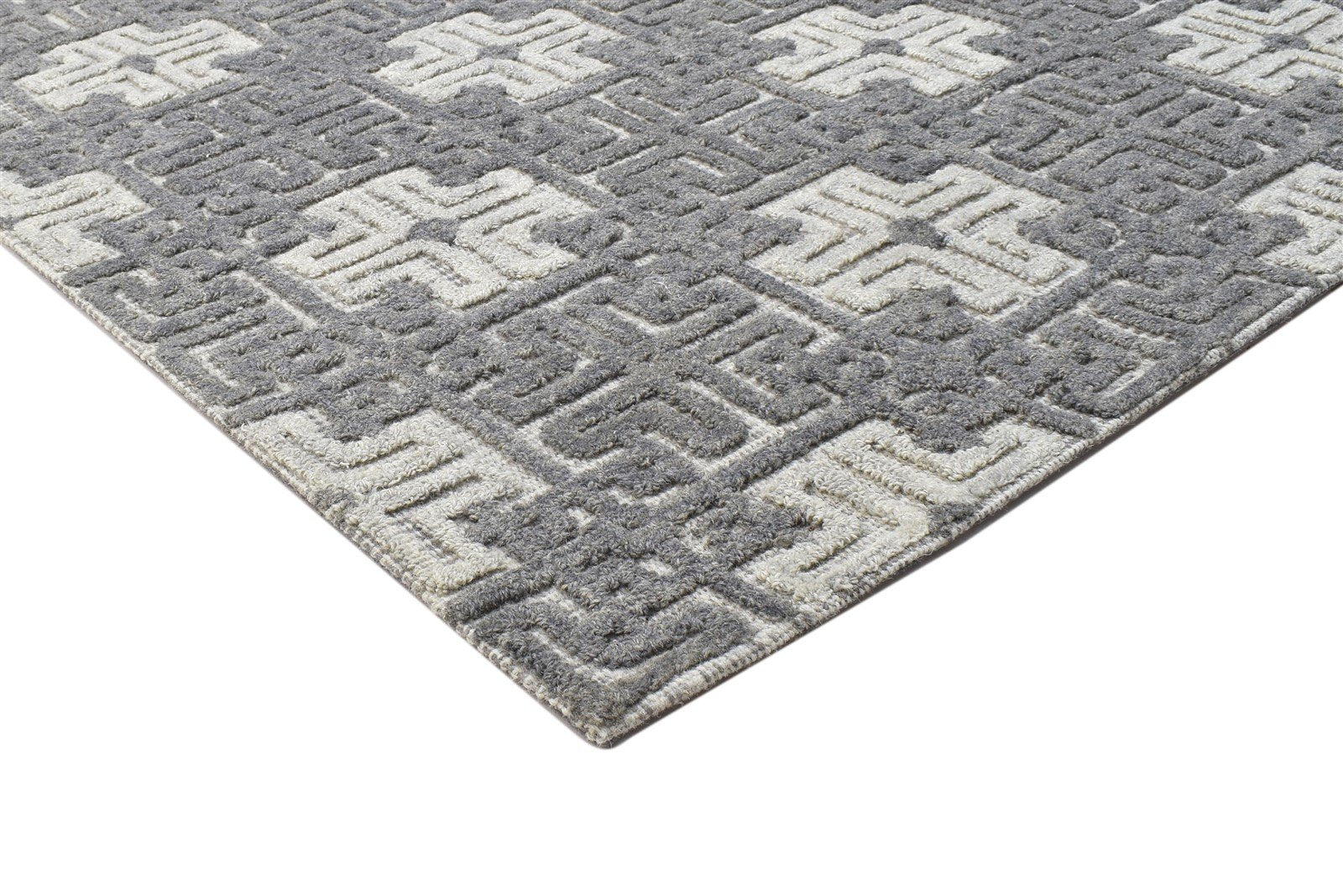 Wool Grey Rug 4' X 5' Modern Hand Tufted Scandinavian Trellis Room Size Carpet 